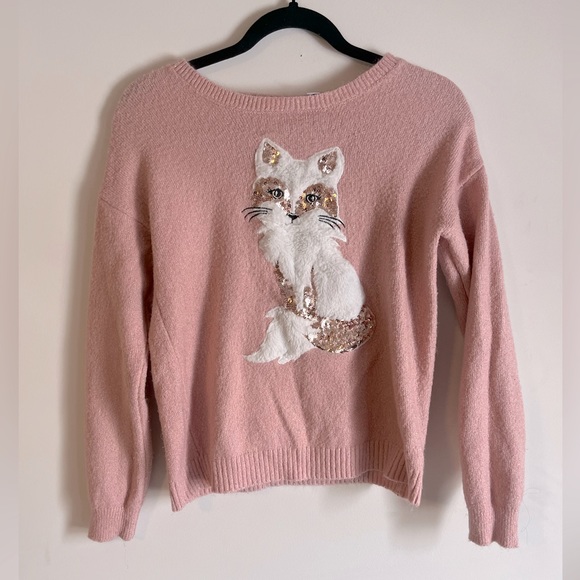The Children's Place Other - Rose gold flip sequence  fox sweater girls size 16 TCP